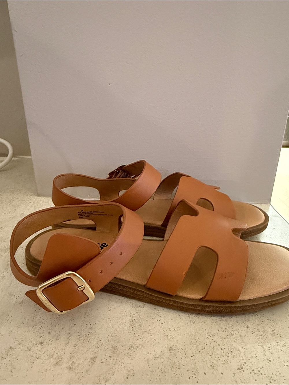Clae Brown Leather Cutout Strap Sandals